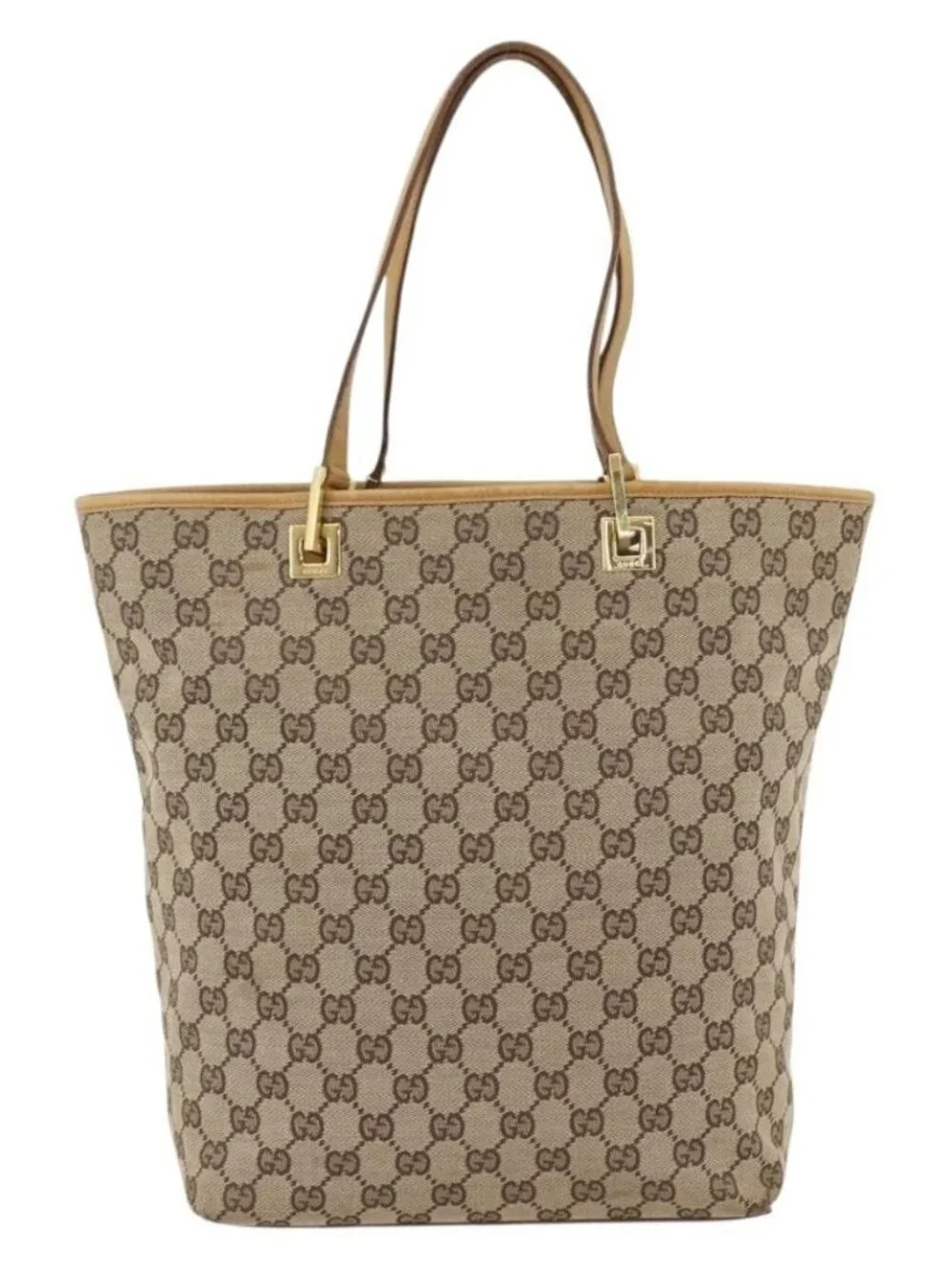 GUCCI GG Canvas Tote Bag Beige Gold 002 1098 2404 Auth ka2901